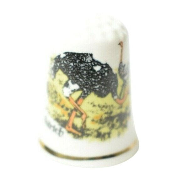 Ostrich Graphic Collectable Souvenir Fine Bone China Vintage Thimble - Picture 1 of 5